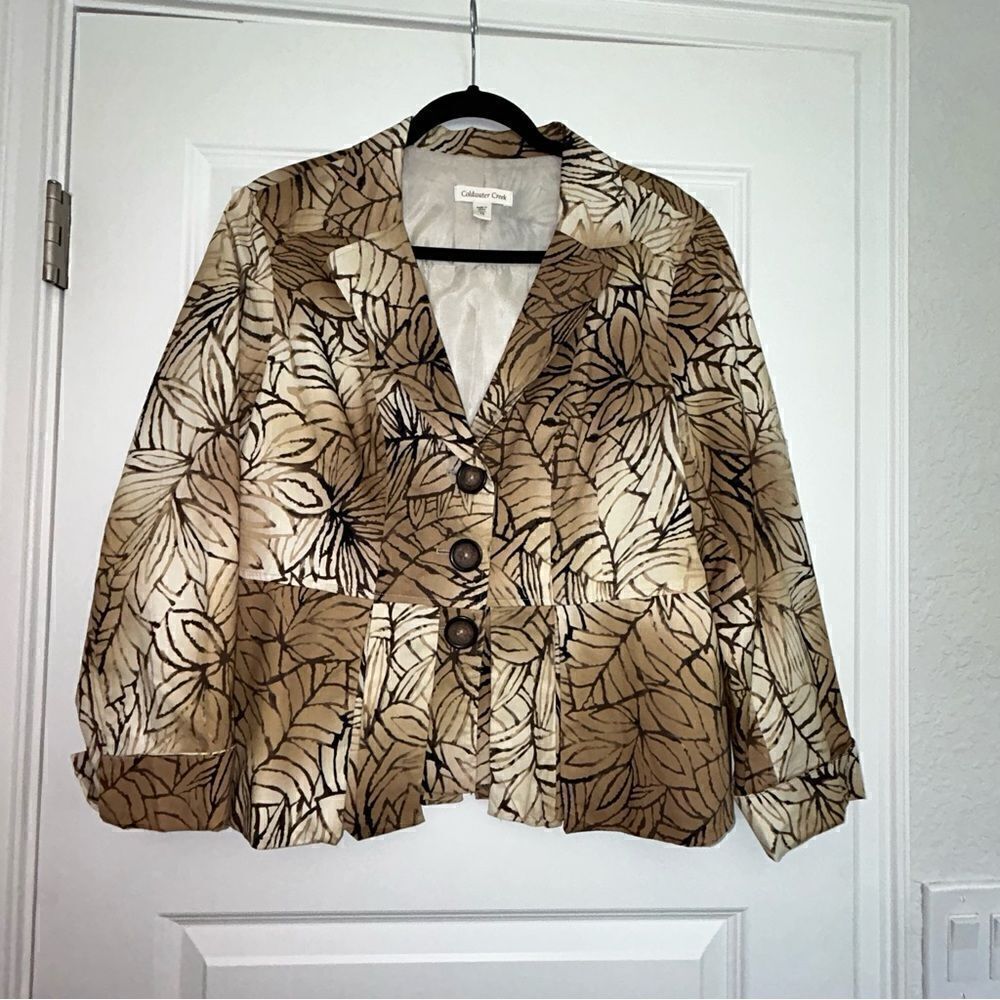 Coldwater Creek Floral Leaf Print Two Button Front Blazer Jacket